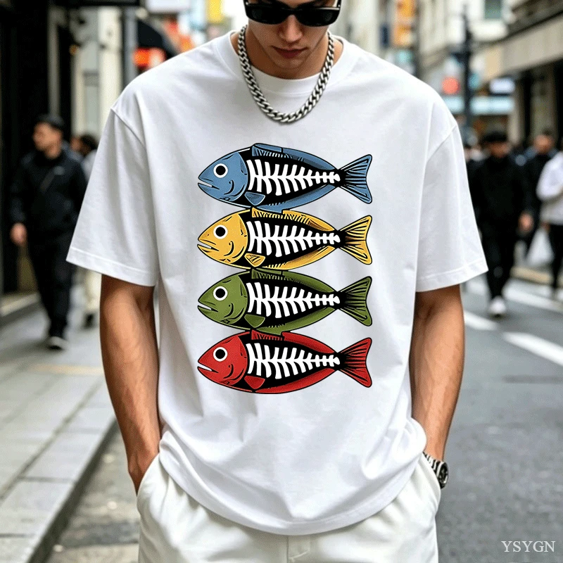 Street Fashion For Short Guys - Mens Cotton Tee Retro Color Fish