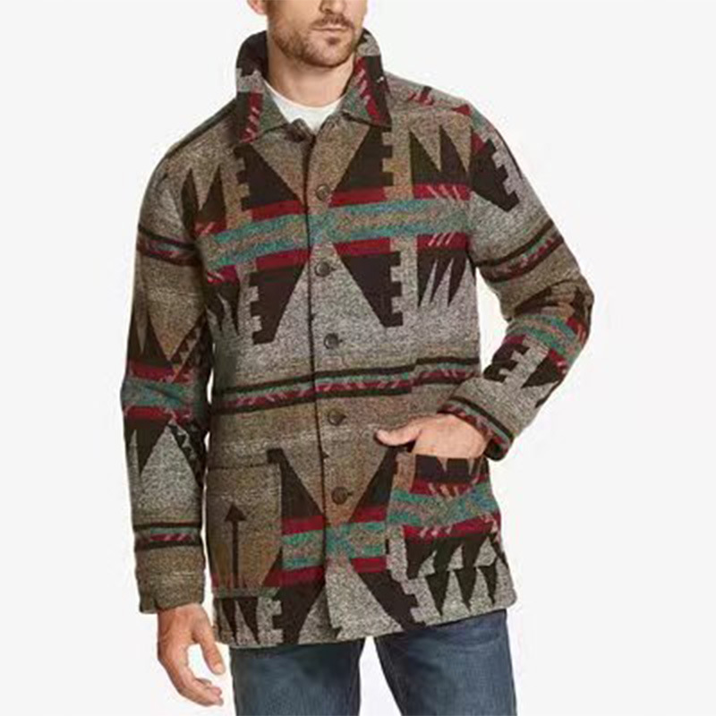 Street Fashion Men 2025 - Casual Pocket Printed Long-sleeved Lapel Top