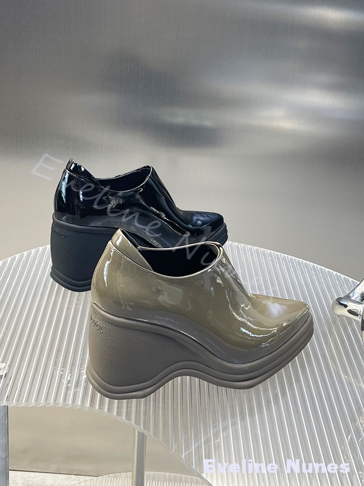 Patent Leather V Cut Pointed T - Street Fashion Y2K review and price