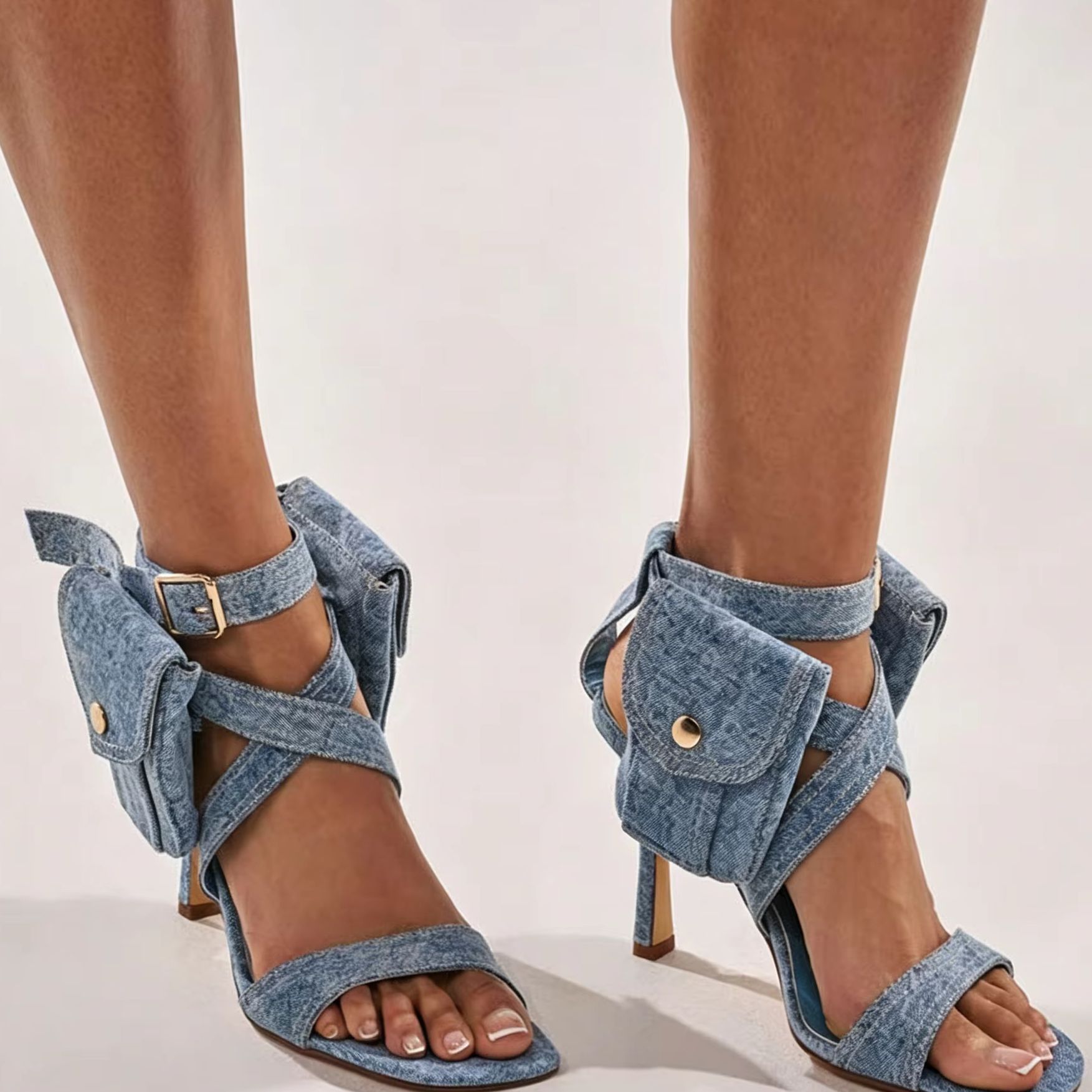 Women Blue Denim Pocket Ankle  - Street Fashion Y2K review and price