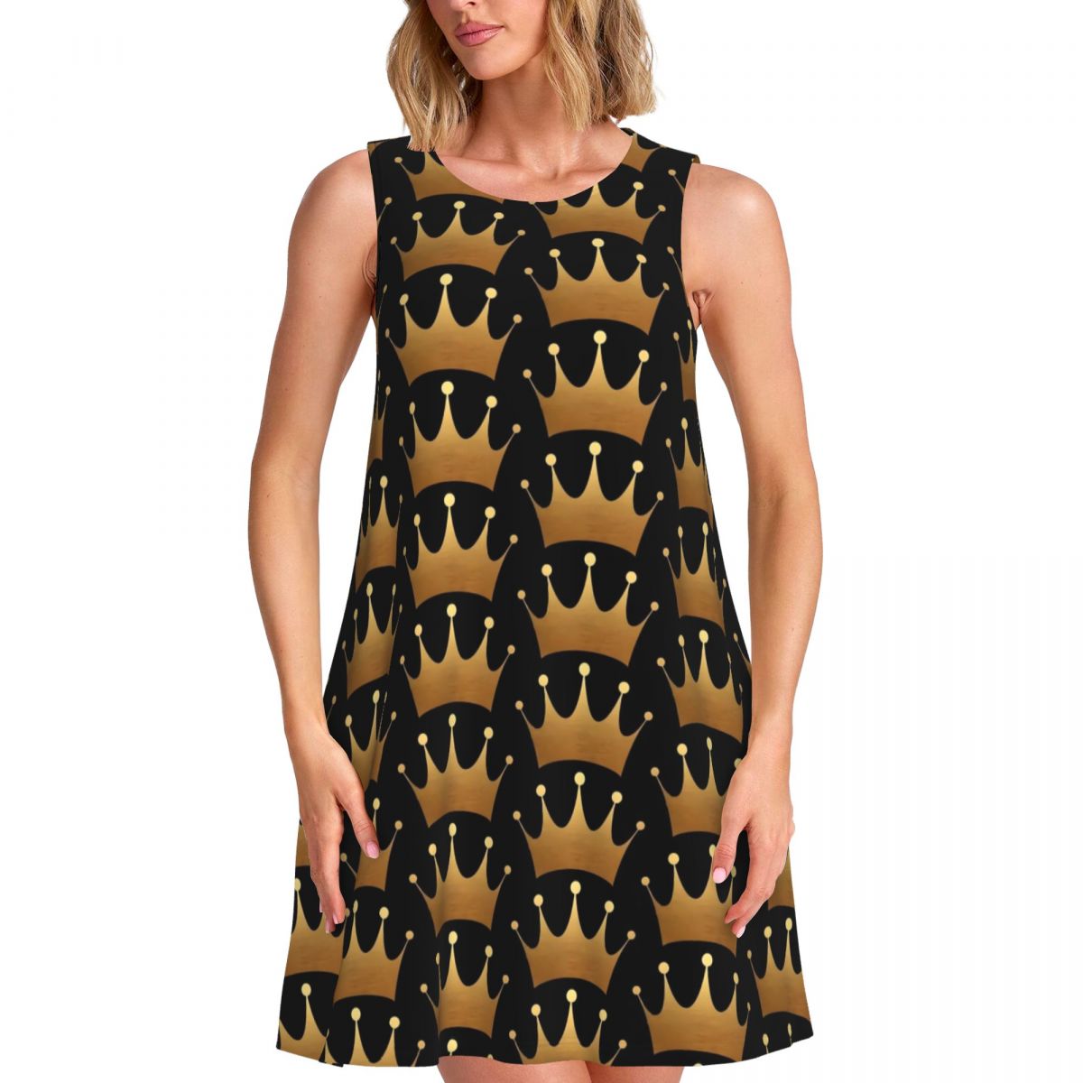 Queen Print Dress Gold Crown P - Queen Street Fashion review and price