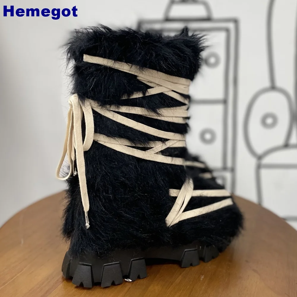 Women Black Furry Mid Calf Pla - Street Fashion Y2K review and price